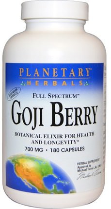 Full Spectrum Goji Berry, 700 mg, 180 Capsules by Planetary Herbals, 補充劑，水果提取物，枸杞提取液，adaptogen HK 香港