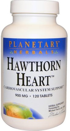 Hawthorn Heart, 900 mg, 120 Tablets by Planetary Herbals, 健康，心臟心血管健康，心臟支持，草藥，山楂 HK 香港