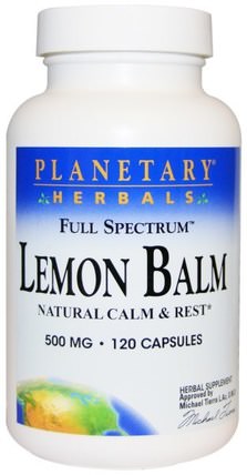 Lemon Balm, Full Spectrum, 500 mg, 120 Capsules by Planetary Herbals, 草藥，檸檬香蜂蜜梅麗莎 HK 香港