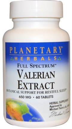 Valerian Extract, Full Spectrum, 650 mg, 60 Tablets by Planetary Herbals, 草藥，纈草 HK 香港