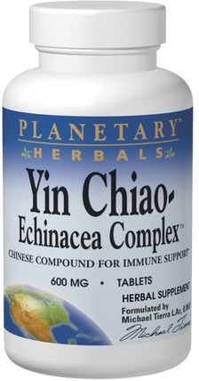 Yin Chiao-Echinacea Complex, 600 mg, 120 Tablets by Planetary Herbals, 補充劑，抗生素，紫錐花，草藥，骨頭 HK 香港