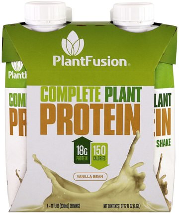 Complete Plant Protein, Vanilla Bean, 4 Pack, 11 fl oz (330 ml) Each by PlantFusion, 運動，補品，蛋白質 HK 香港