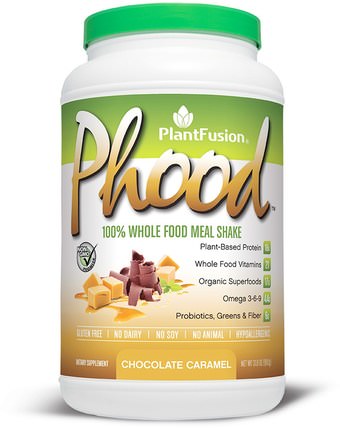 Phood, 100% Whole Food Meal Shake, Chocolate Caramel, 31.8 oz (900 g) by PlantFusion, 補充劑，代餐奶昔 HK 香港