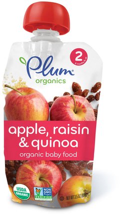 Organic Baby Food, Stage 2, Apple Raisin & Quinoa, 3.5 oz (99 g) by Plum Organics, 兒童健康，嬰兒餵養，食物，兒童食品 HK 香港