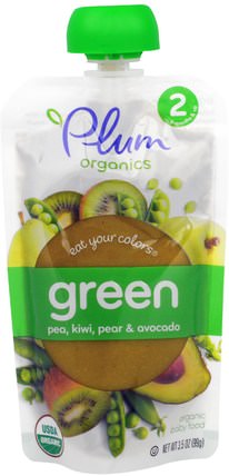 Stage 2, Eat Your Colors, Green, Pea, Kiwi, Pear & Avocado, 3.5 oz (99 g) by Plum Organics, 兒童健康，嬰兒餵養，兒童食品 HK 香港