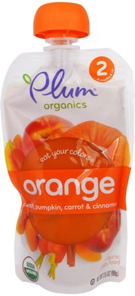 Stage 2, Eat Your Colors, Orange, Peach, Pumpkin, Carrot & Cinnamon, 3.5 oz (99 g) by Plum Organics, 兒童健康，嬰兒餵養，食物，兒童食品 HK 香港