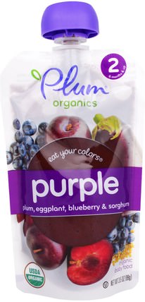 Stage 2, Eat Your Colors, Purple, Plum, Eggplant, Blueberry & Sorghum, 3.5 oz (99 g) by Plum Organics, 兒童健康，嬰兒餵養，兒童食品 HK 香港