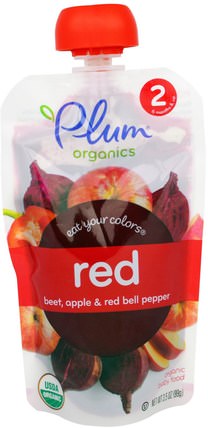Stage 2, Eat Your Colors, Red, Beet, Apple & Red Bell Pepper, 3.5 oz (99 g) by Plum Organics, 兒童健康，嬰兒餵養，食物，兒童食品 HK 香港