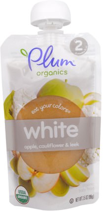 Stage 2, Eat Your Colors, White, Apple, Cauliflower & Leek, 3.5 oz (99 g) by Plum Organics, 兒童健康，嬰兒餵養，食物，兒童食品 HK 香港