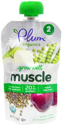 Grow Well, Muscle, Lentils, Plums & Cinnamon Apple, 3.5 oz (99 g) by Plum Organics, 兒童健康，嬰兒餵養，食物，兒童食品 HK 香港