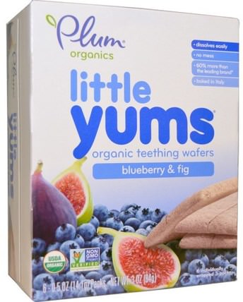 Little Yums, Organic Teething Wafers, Blueberry & Fig, 6 Packs, 0.5 oz (14.1 g) Each by Plum Organics, 兒童健康，嬰兒出牙，嬰兒餵養，嬰兒零食和手指食品，出牙餅乾餅乾 HK 香港