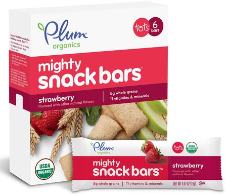 Tots, Mighty Snack Bars, Strawberry, 6 Bars, 0.67 oz (19 g) Each by Plum Organics, 兒童健康，嬰兒餵養，嬰兒零食和手指食品，兒童食品 HK 香港