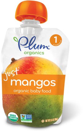 Organic Baby Food, Stage 1, Just Mangos, 3.5 oz (99 g) by Plum Organics, 兒童健康，嬰兒餵養，食物，兒童食品 HK 香港