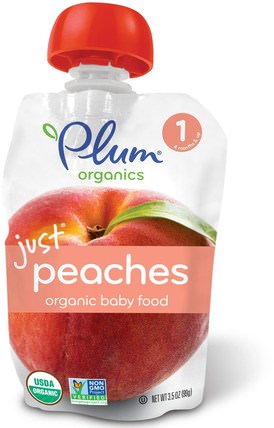 Organic Baby Food, Stage 1, Just Peaches, 3.5 oz (99 g) by Plum Organics, 兒童健康，嬰兒餵養，食物，兒童食品 HK 香港