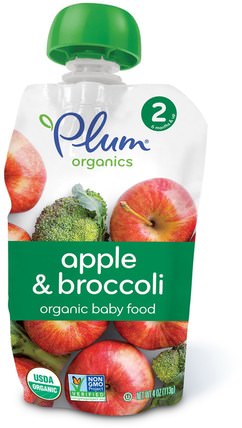 Organic Baby Food, Stage 2, Apple & Broccoli, 4 oz (113 g) by Plum Organics, 兒童健康，嬰兒餵養，食物，兒童食品 HK 香港