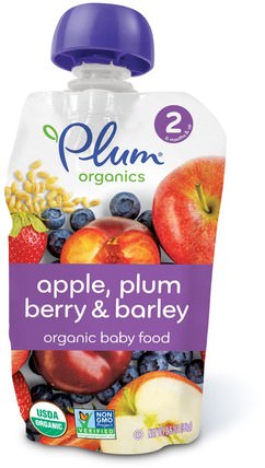 Organic Baby Food, Stage 2, Apple, Plum Berry & Barley, 3.5 oz (99 g) by Plum Organics, 兒童健康，嬰兒餵養，食物，兒童食品 HK 香港
