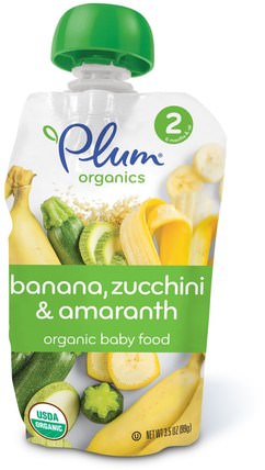 Organic Baby Food, Stage 2, Banana, Zucchini & Amaranth, 3.5 oz (99 g) by Plum Organics, 兒童健康，嬰兒餵養，食物，兒童食品 HK 香港