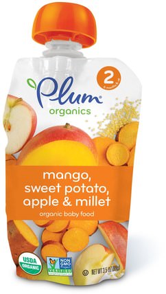 Organic Baby Food, Stage 2, Mango, Sweet Potato Apple & Millet, 3.5 oz (99 g) by Plum Organics, 兒童健康，嬰兒餵養，食物，兒童食品 HK 香港