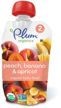 Organic Baby Food, Stage 2, Peach, Banana & Apricot, 4 oz (113 g) by Plum Organics, 兒童健康，嬰兒餵養，食物，兒童食品 HK 香港