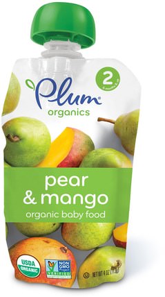 Organic Baby Food, Stage 2, Pear & Mango, 4 oz (113 g) by Plum Organics, 兒童健康，嬰兒餵養，食物，兒童食品 HK 香港