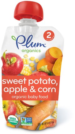 Organic Baby Food, Stage 2, Sweet Potato Apple & Corn, 4 oz (113 g) by Plum Organics, 兒童健康，嬰兒餵養，食物，兒童食品 HK 香港
