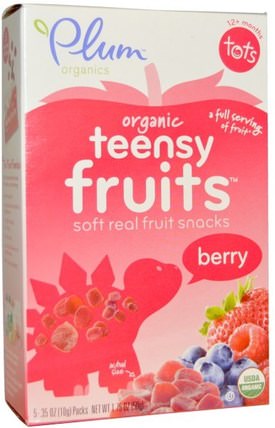 Tots, Organic Teensy Fruits, Berry, 12+ Months, 5 Packs.35 oz (10 g) Each by Plum Organics, 兒童健康，嬰兒餵養，嬰兒零食和手指食品，水果叮咬 HK 香港