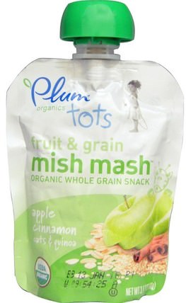 Tots, Fruit & Grain Mish Mash, Apple Cinnamon Oats & Quinoa, 3.17 oz (90 g) by Plum Organics, 兒童健康，嬰兒餵養，食物，兒童食品 HK 香港