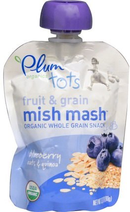 Tots, Fruit & Grain Mish Mash, Blueberry, Oats & Quinoa, 3.17 oz (90 g) by Plum Organics, 兒童健康，嬰兒餵養，食物，兒童食品 HK 香港