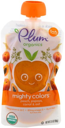 Tots, Mighty Colors, Orange, Peach, Papaya, Carrot & Oat, 3.5 oz (99 g) by Plum Organics, 兒童健康，嬰兒餵養，食物 HK 香港