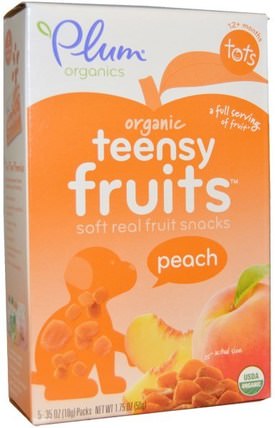 Tots, Organic Teensy Fruits, Peach, 12+ Months, 5 Packs.35 oz (10 g) Each by Plum Organics, 兒童健康，嬰兒餵養，嬰兒零食和手指食品，水果叮咬 HK 香港