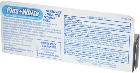 The Smokers Whitening Toothpaste, Cooling Peppermint Flavor, 3.5 oz (100 g) by Plus White, 沐浴，美容，口腔牙齒護理，牙齒美白，牙膏 HK 香港