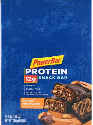 Protein Snack Bar, Caramel Nut Brownie, 15 Bars, 1.76 oz (50 g) Each by PowerBar, 補充劑，蛋白質，運動蛋白質，運動 HK 香港