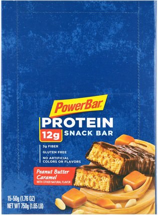 Protein Snack Bar, Peanut Butter Caramel, 15 Bars, 1.76 oz (50 g) Each by PowerBar, 補充劑，蛋白質，運動蛋白質，運動 HK 香港
