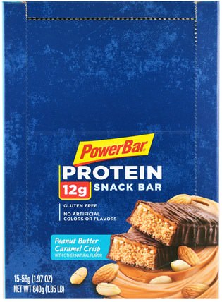 Protein Snack Bar, Peanut Butter Caramel Crisp, 15 Bars, 1.97 oz (56 g) Each by PowerBar, 補充劑，蛋白質，運動蛋白質，運動 HK 香港