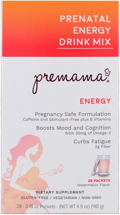 Prenatal Energy Drink Mix, Watermelon, 28 Packets, 0.18 oz Each by Premama, 健康，女性 HK 香港