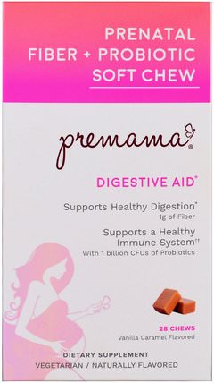 Prenatal Fiber + Probiotic Soft Chew, Digestive Aid, Vanilla Caramel Flavored, 28 Chews by Premama, 補品，健康，懷孕 HK 香港
