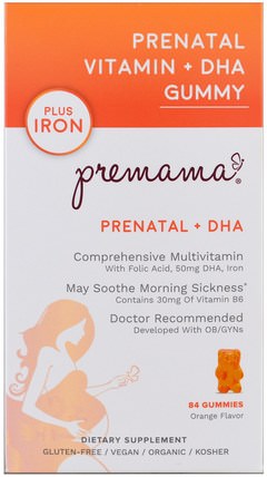 Prenatal Vitamin + DHA Gummy, Plus Iron, Orange, 84 Gummies by Premama, 維生素，產前多種維生素 HK 香港