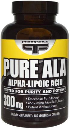 Pure ALA, 300 mg, 180 Veggie Caps by Primaforce, 補充劑，抗氧化劑，α硫辛酸，α硫辛酸300毫克 HK 香港