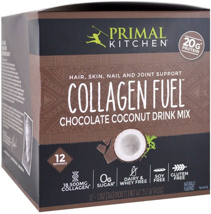 Hair, Skin, Nail and Joint Support Drink Mix, Collagen Fuel, Chocolate Coconut, 12 Packets, 1.3 oz (36 g) Each by Primal Kitchen, 健康，女性 HK 香港