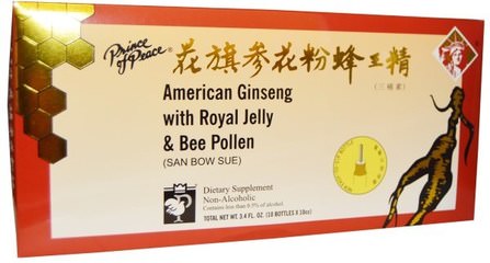 American Ginseng with Royal Jelly & Bee Pollen, 10 Bottles, 0.34 oz (10 cc) Each by Prince of Peace, 補充劑，adaptogen，感冒和病毒，人參液 HK 香港
