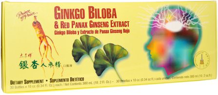 Ginkgo Biloba & Red Panax Ginseng Extract, 30 Bottles, 0.34 fl oz Each by Prince of Peace, 草藥，銀杏，銀杏 HK 香港
