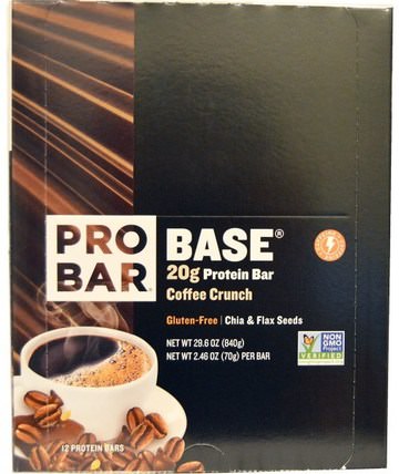 Base, Protein Bar, Coffee Crunch, 12 - 2.46 oz (70 g) Each by ProBar, 運動，蛋白質棒 HK 香港