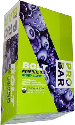 Bolt Organic Energy Chews, Berry Blast, 12 Packs, 2.1 oz (60 g) Each by ProBar, 健康，能量，概率螺栓咀嚼 HK 香港