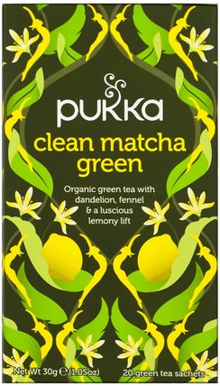 Clean Matcha Green, 20 Green Tea Sachets, 0.05 oz (1.5 g) Each by Pukka Herbs, 補充劑，抗氧化劑，綠茶，食品，涼茶 HK 香港