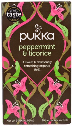 Peppermint & Licorice Herbal Tea, Caffeine Free, 20 Tea Sachets, 1.05 oz (30 g) by Pukka Herbs, 補充劑，adaptogen HK 香港