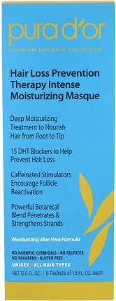 Hair Loss Prevention Therapy Intense Moisturizing Masque, 8 Packets - 1.5 fl oz Each by Pura Dor, 洗澡，美容，頭髮，頭皮，頭髮稀疏和再生 HK 香港
