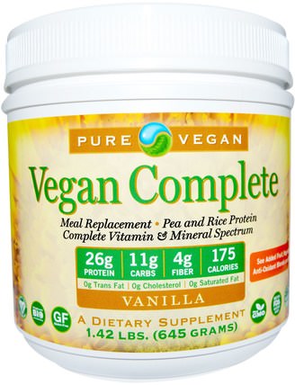 Pure Vegan, Vegan Complete, Vanilla, 1.42 lbs (645 g) by Pure Advantage, 補充劑，蛋白質，豌豆蛋白，代餐奶昔 HK 香港