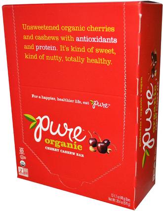 Organic Cherry Cashew, 12 Bars, 1.7 oz (48 g) Each by Pure Bar, 食物，零食，健康零食，補品，營養棒 HK 香港
