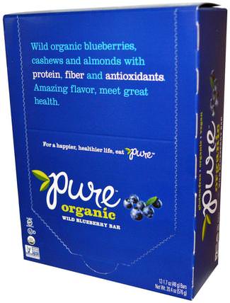 Organic Wild Blueberry, 12 Bars, 1.7 oz (48 g) Each by Pure Bar, 食物，零食，健康零食，補品，營養棒 HK 香港