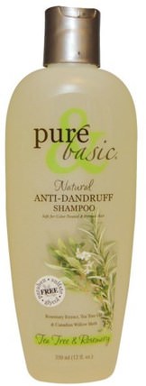 Natural Anti-Dandruff Shampoo, Tea Tree & Rosemary, 12 fl oz (350 ml) by Pure & Basic, 洗澡，美容，洗髮水，頭髮，頭皮，護髮素 HK 香港